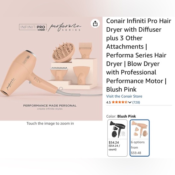 Conair InfinitiPro Performa Series  - NEW - Ionic Hair Dryer with Attachments - Picture 7 of 7